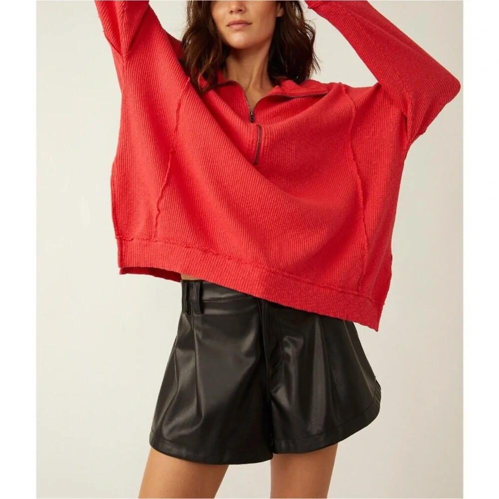 • New • Free People Walk Away Tunic Red Racer Size S Oversized Just Right - Picture 2 of 12